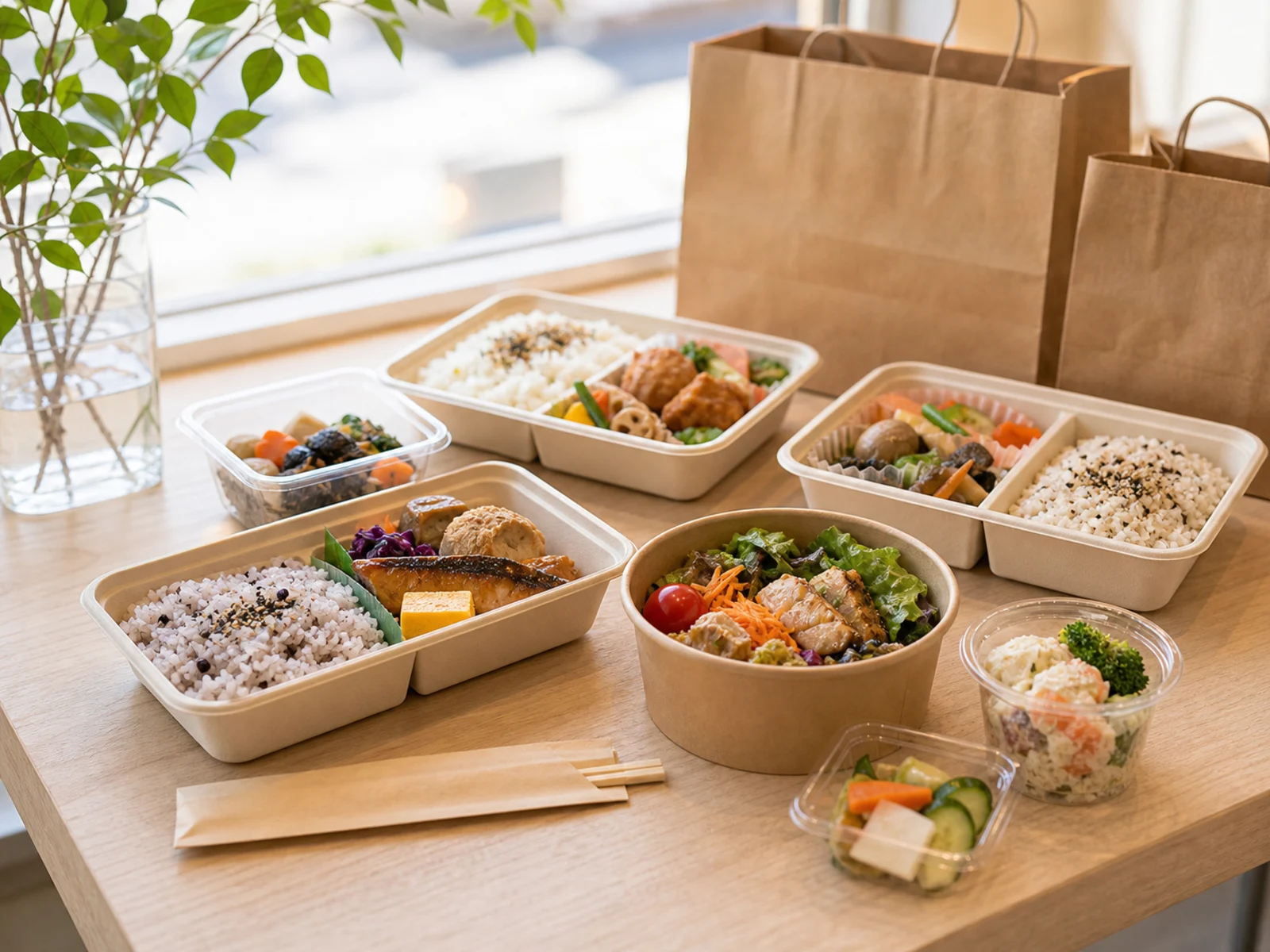 会議室に並ぶケータリング弁当
